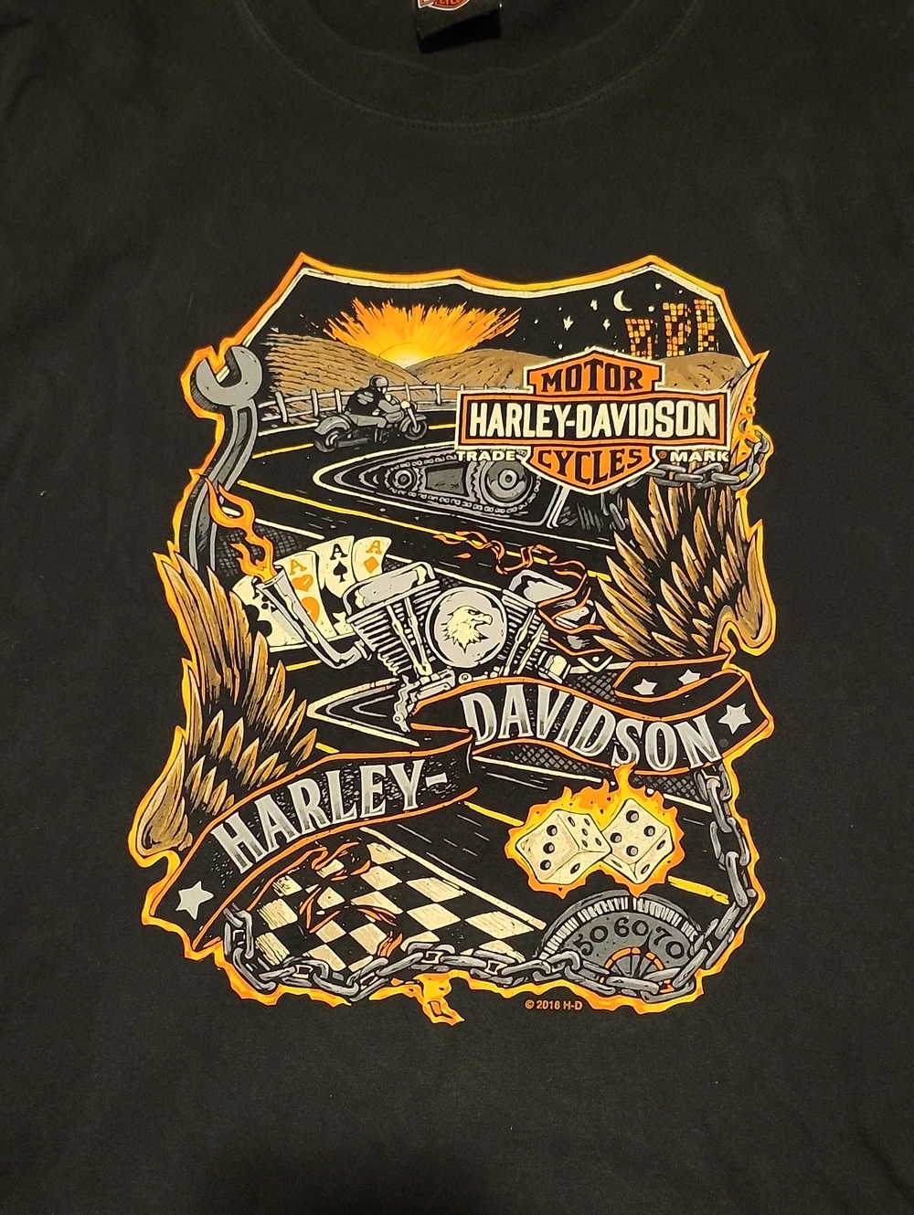 Harley-Davidson Black Tee with Orange Gold with Barn 4X - CA
